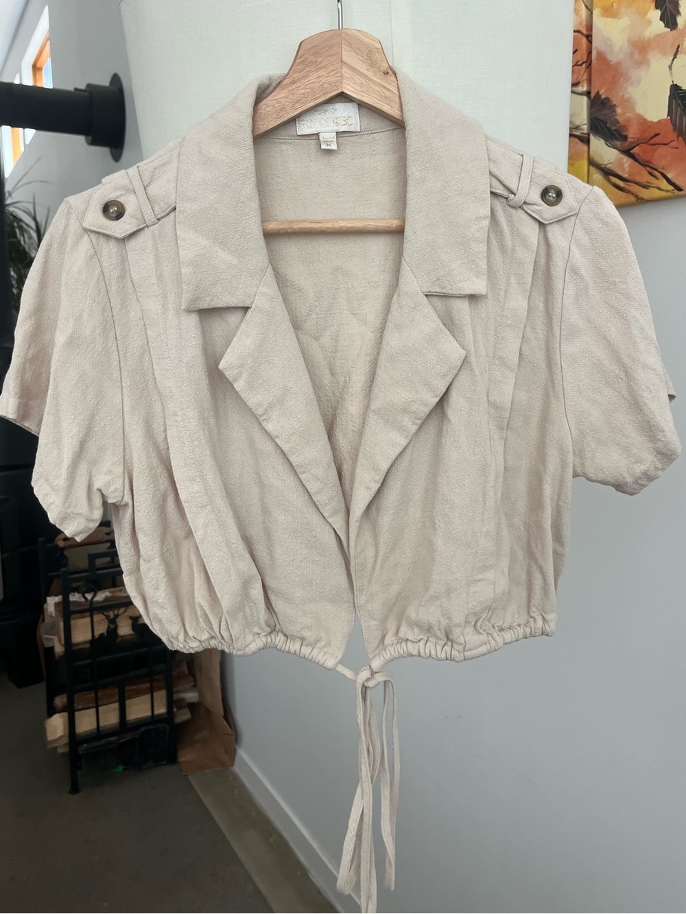 Torn by Ronny Kobo Front Tie Linen Top